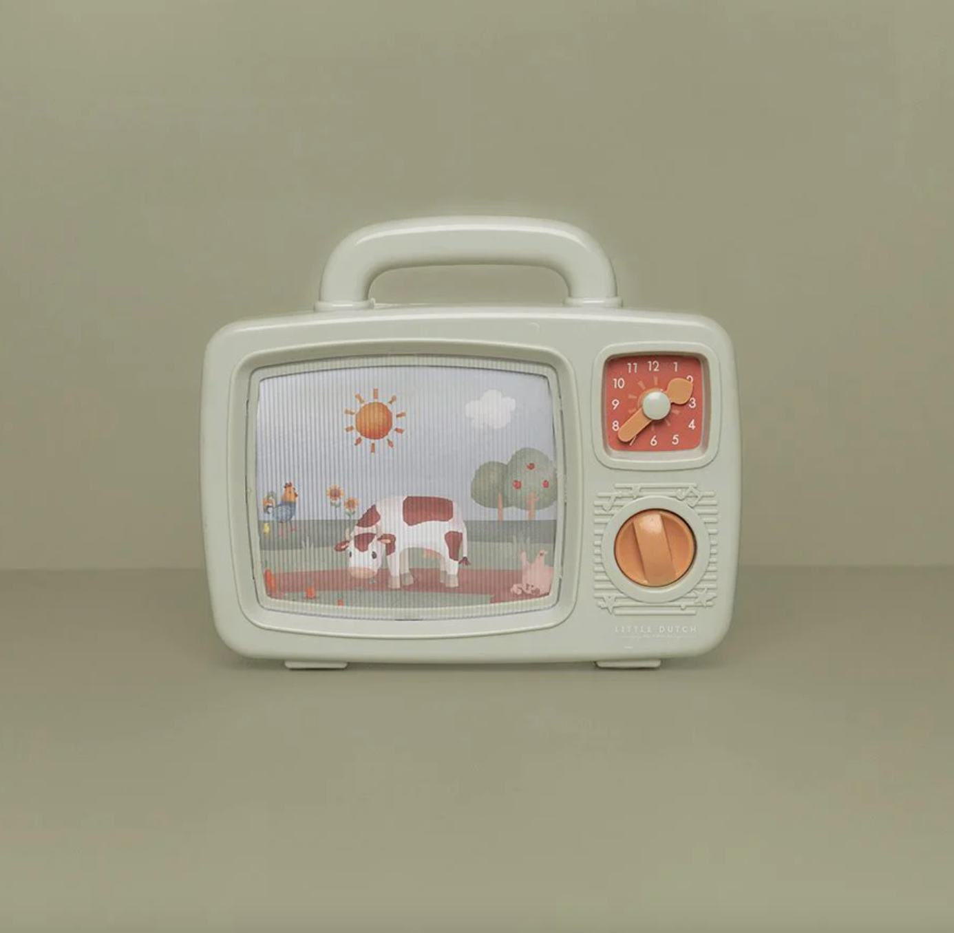 Little Dutch Musical TV Bauernhof mit bewegten Tieren, tragbare Musikbox für Kinder.