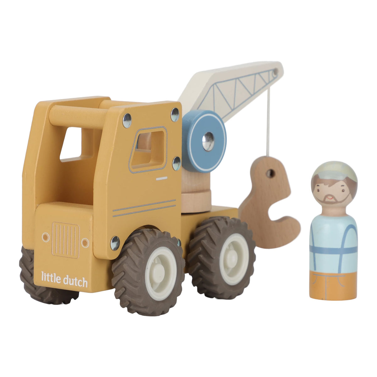 Little Dutch Holzkran gelb aus Holz mit drehbarem Kranarm – Essentials