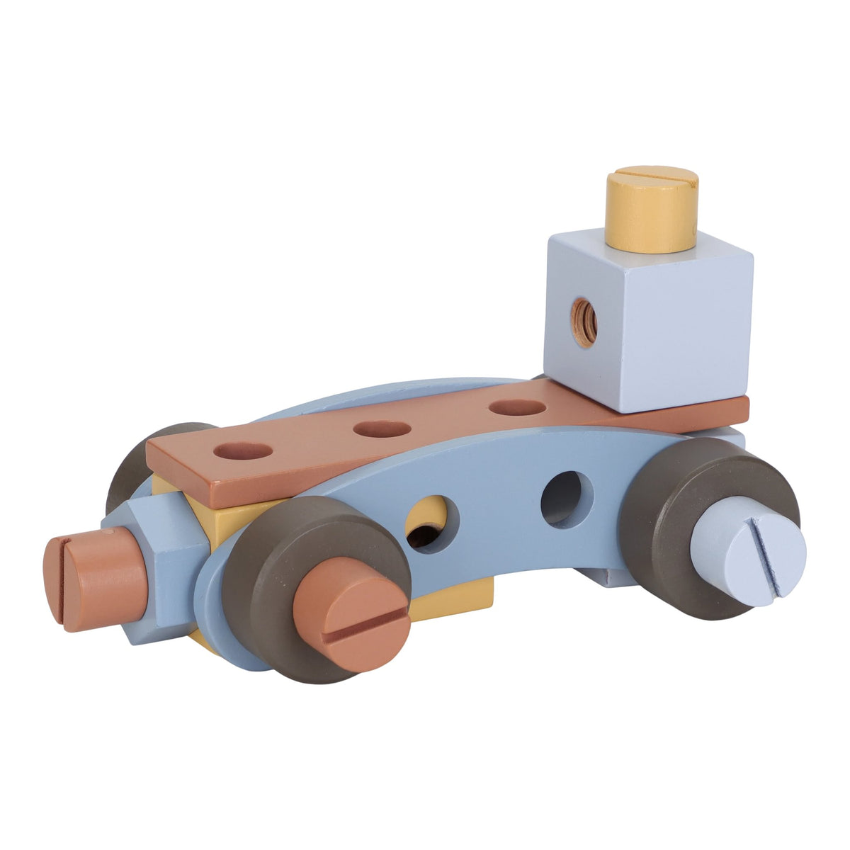Auto gebaut aus Schrauben und Zubehör der Holzwerkbank von Little Dutch