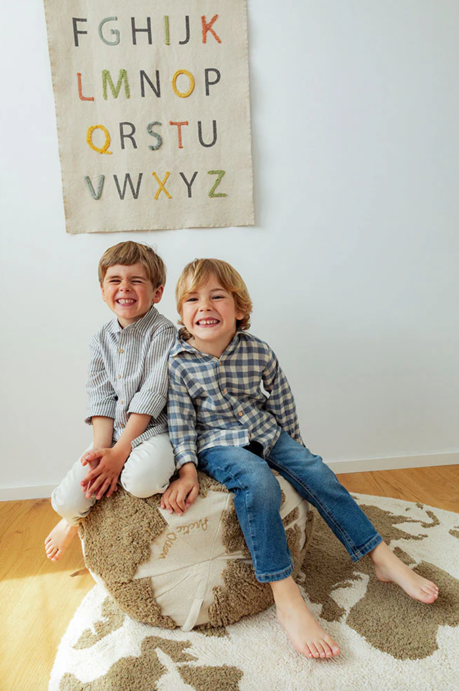 Weltkarten Teppich für Kinderzimmer aus Baumwolle