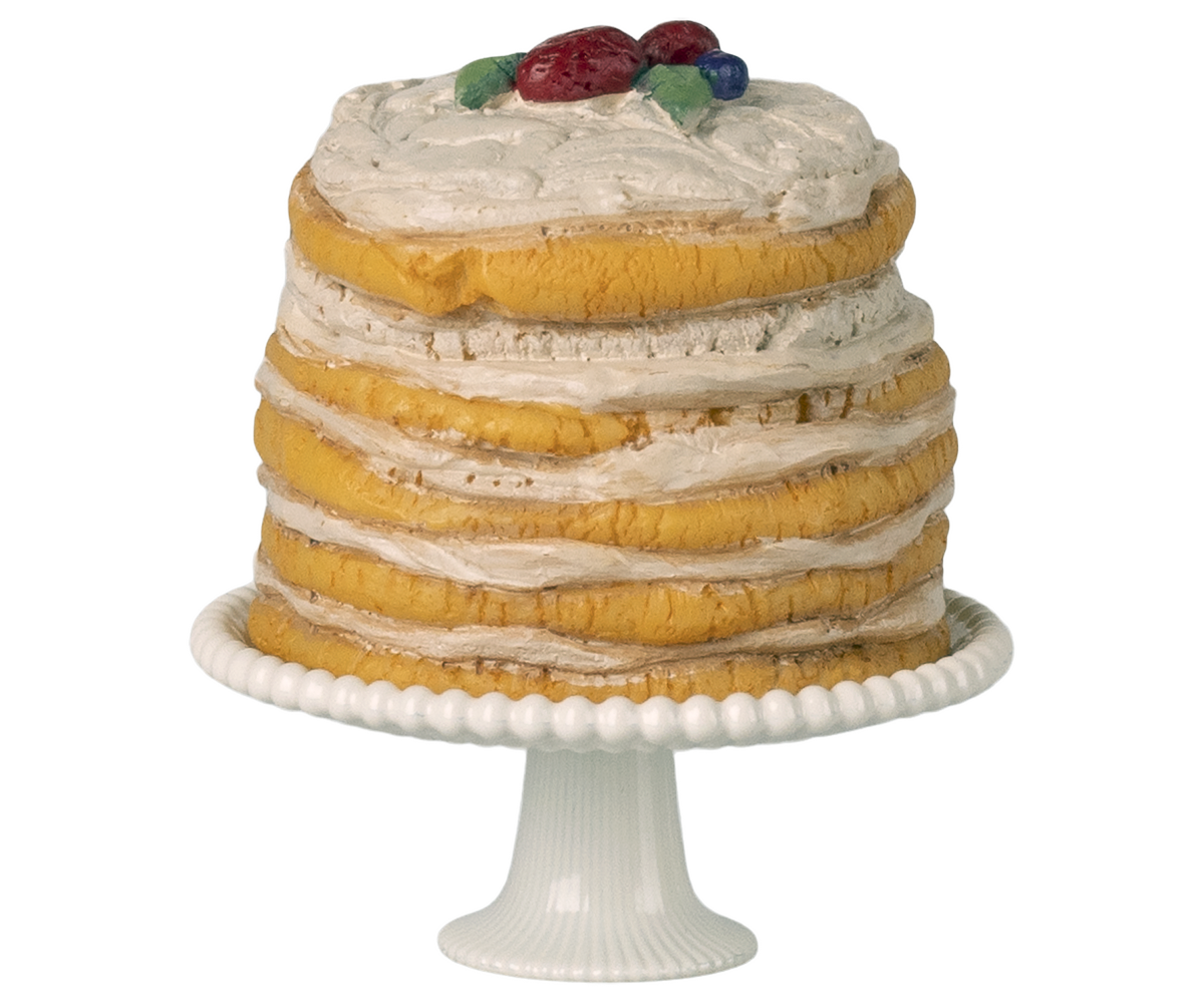 Maileg grosse Torte mit Tortenständer für die grossen Geburtstasfeiern von Maileg. Das perfekte Accessoires für ein fantasievolles Spiel mit den Maileg Mäusen.