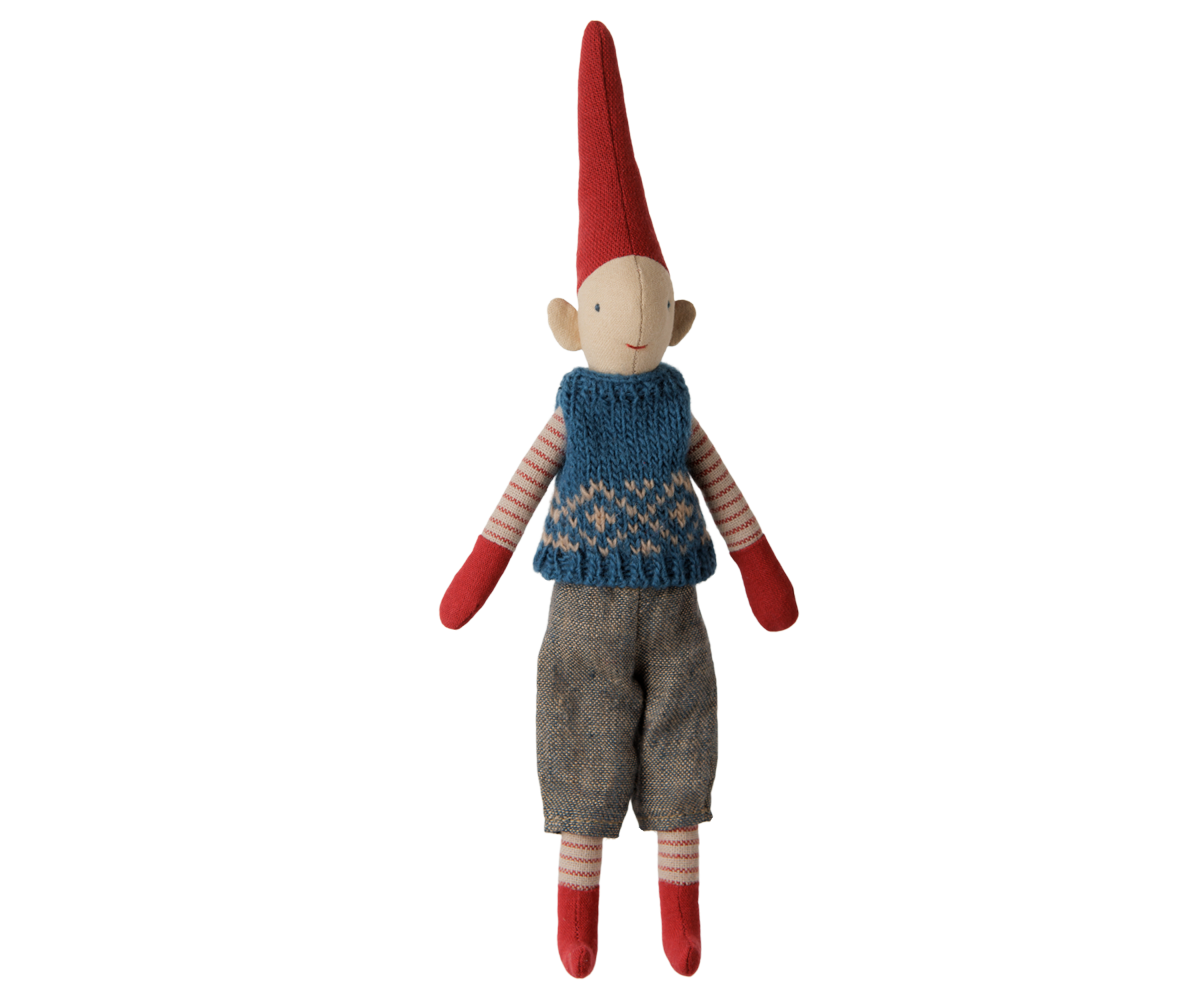 Maileg Pixy Junge Grösse 1 mit blauer gestrickter Weste