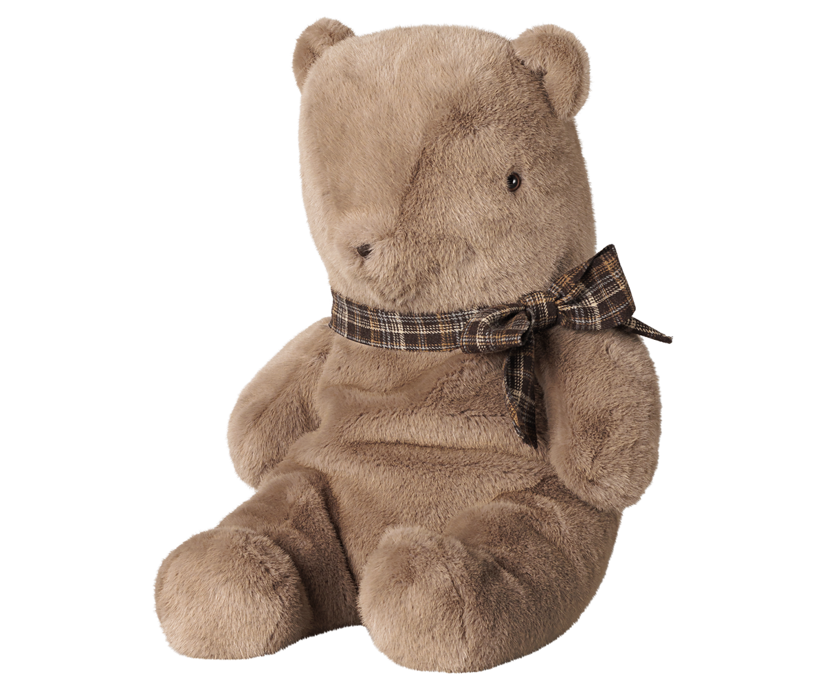 Maileg grosser Teddybär in dunklem Champignonbraun mit karierter Schleife