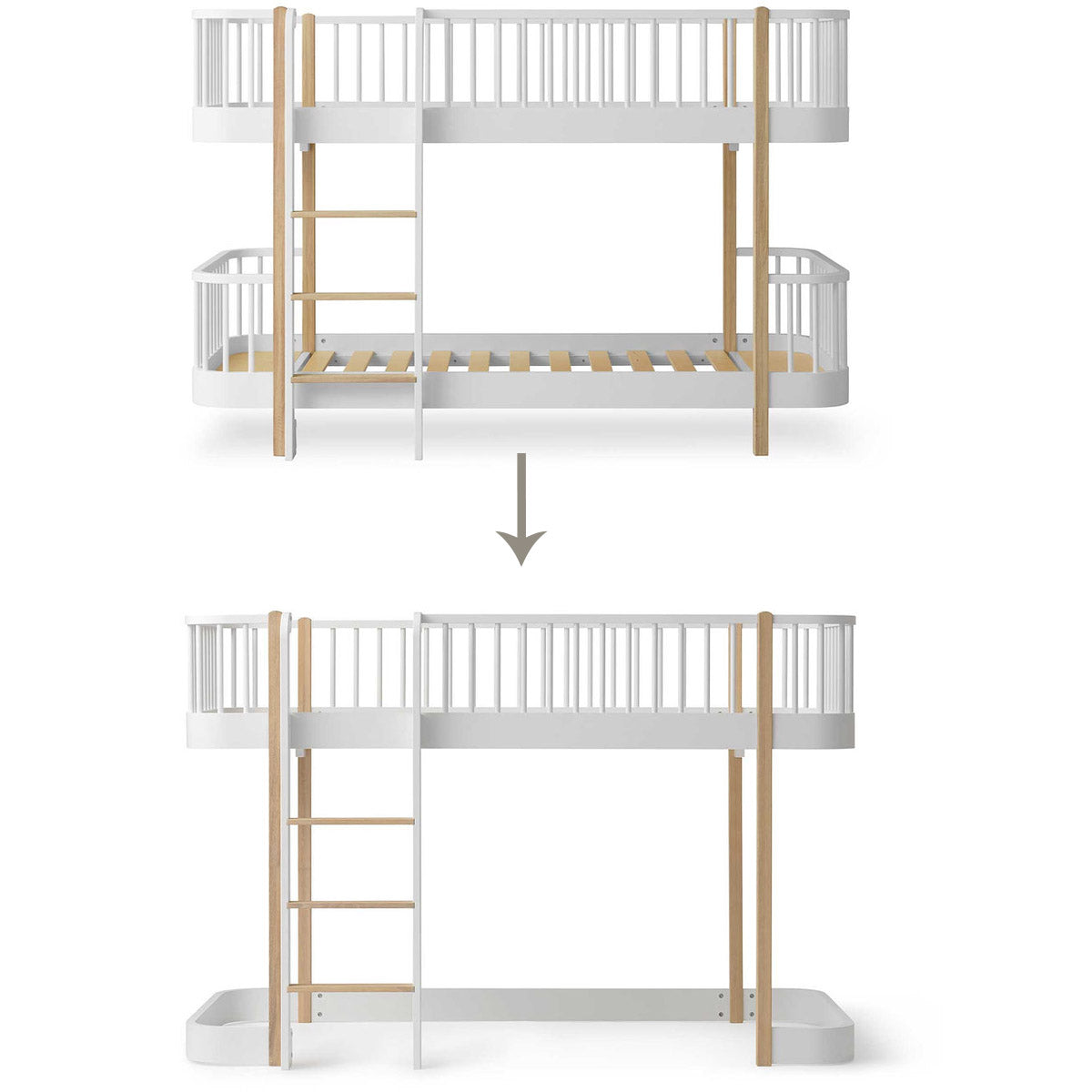Umbauset Oliver Furniture Wood Original halbhohes Etagenbett zum halbhohen Hochbett weiss-Eiche