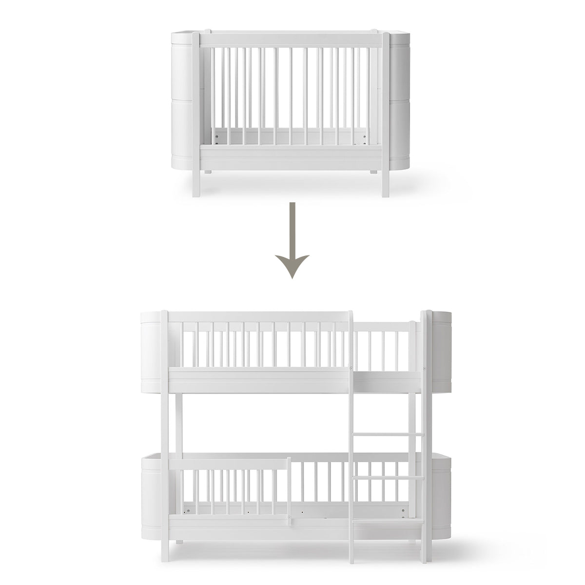 Umbauset Oliver Furniture Wood Mini+ Babybett inkl. Juniorbett zum halbhohen Etagenbett, weiss