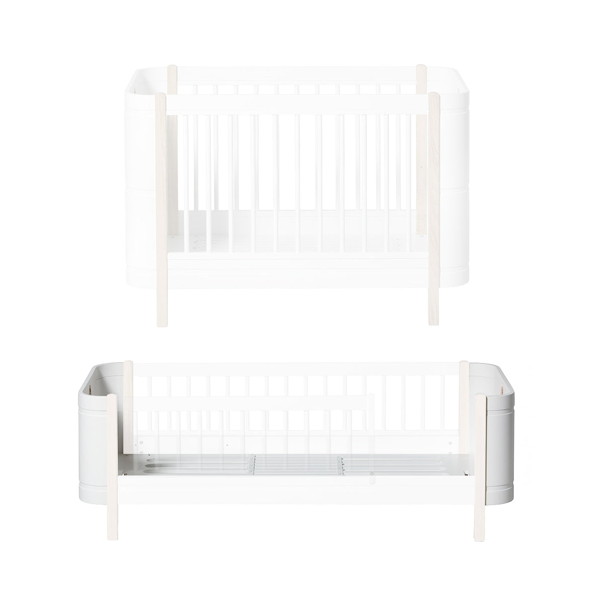 Oliver Furniture Mini+ sibling set (Mini+ baby bed and Mini+ junior bed), white-oak and white