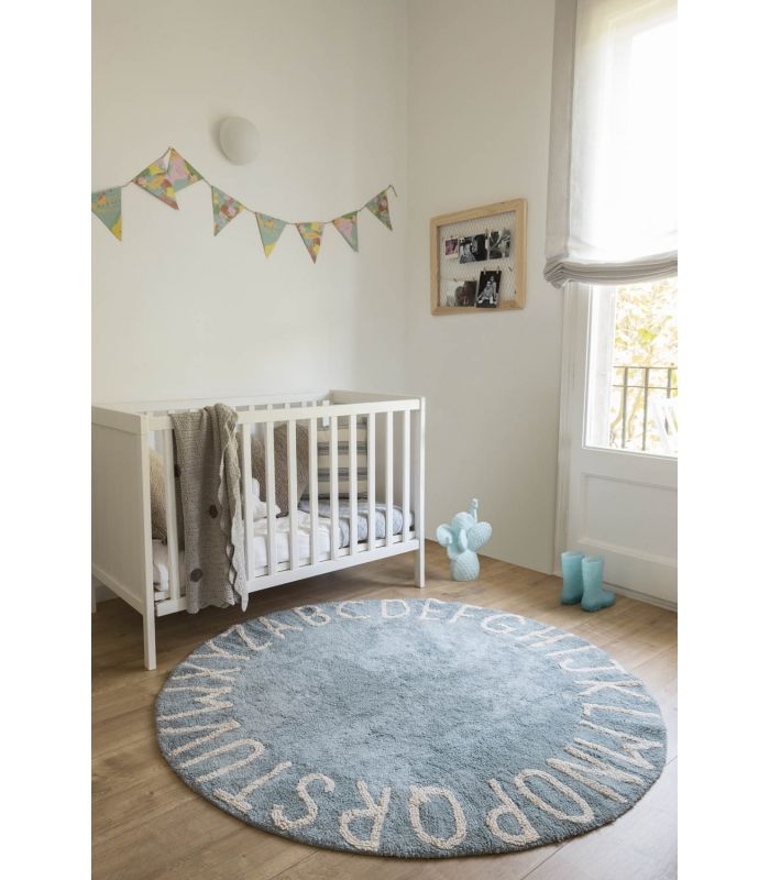 Lorena Canals washable carpet Round ABC Vintage Blue - Natural, 150cm diameter