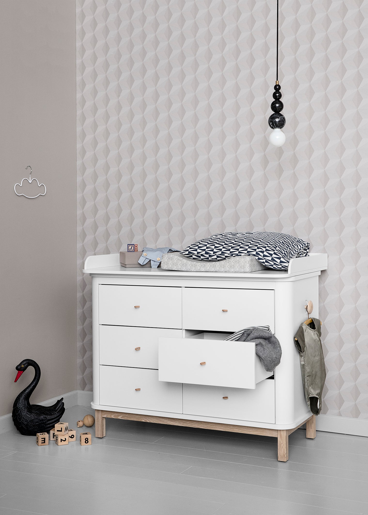 Table à langer Oliver Furniture Wood Collection avec 6 tiroirs, blanc/chêne