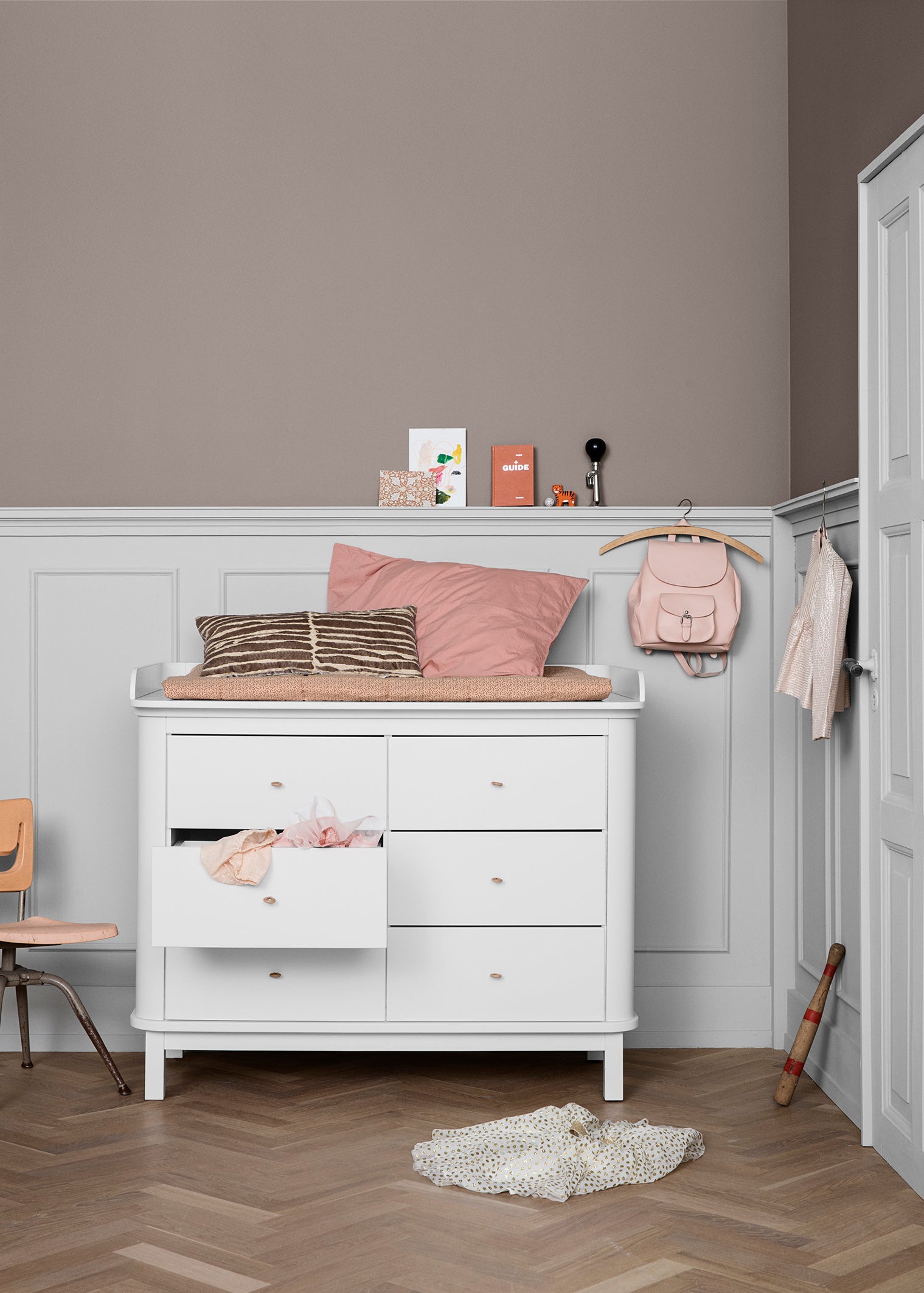 Oliver Furniture Wickelkommode Wood Collection mit 6 Schubladen, weiss - grosse Wickelplatte