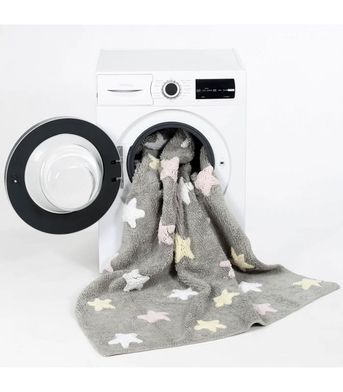 Lorena Canals washable rug Tricolor Stars Gray Pink, 120 x 160cm