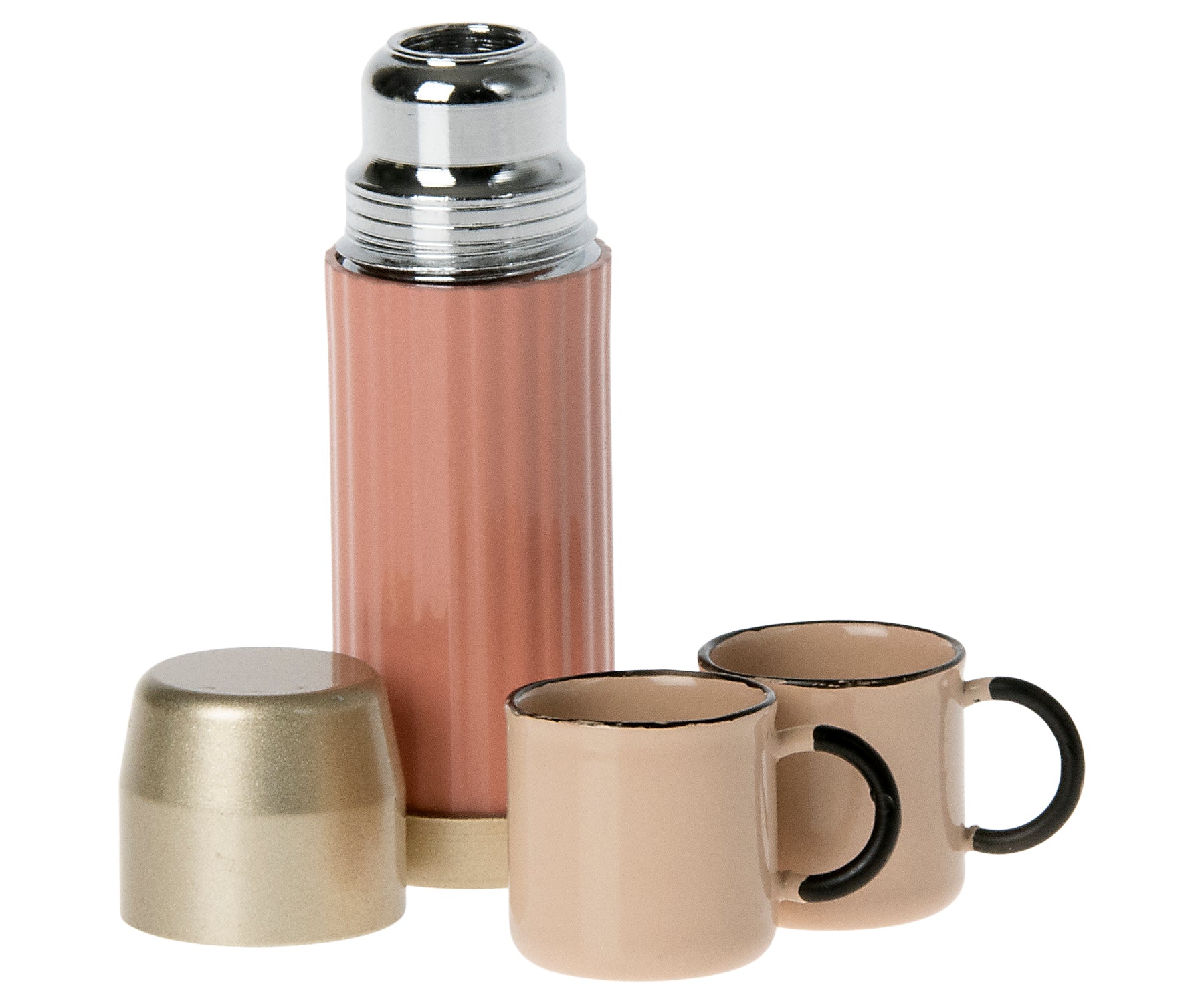 Maileg-Thermos-and-cups-soft-coral-Thermoskrug-Thermoskanne