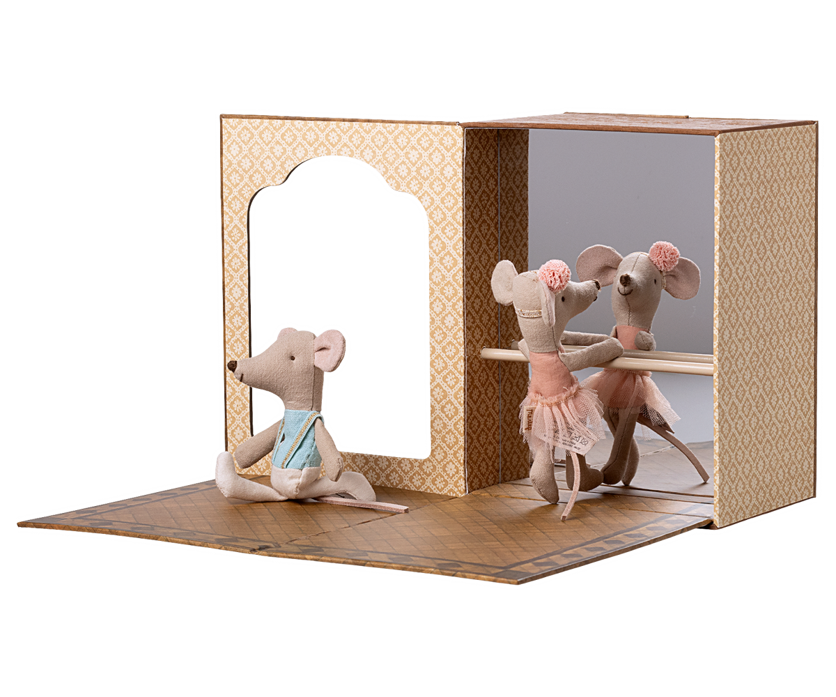 Maileg-Ballettmäuse-Tanzstudio-Ballettsaal-kleiner Bruder-kleine-Schwester-17-5105-00