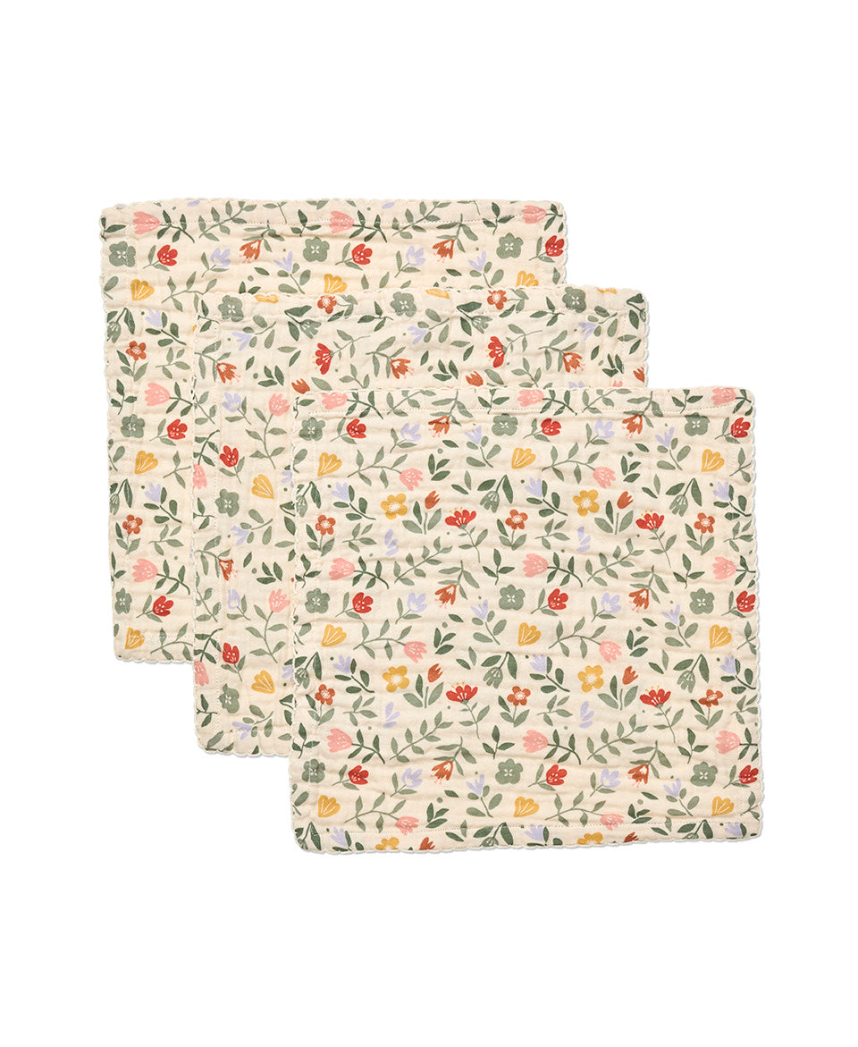 Dear April drei weiche Musseline Waschlappen für Babies mit hübschen Blumenmotiv