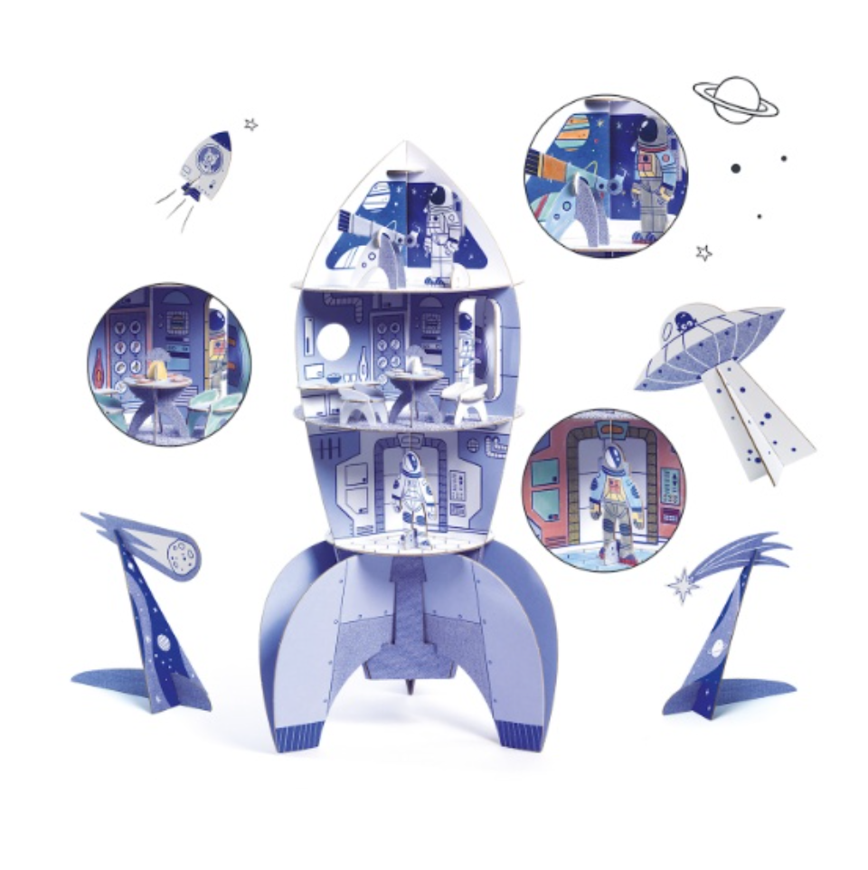 Djeco 3D building and painting set space rocket