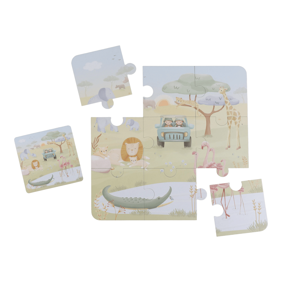Little Dutch Safari Friends Puzzle-Set mit fünf Tierpuzzles und einem grossen Puzzle