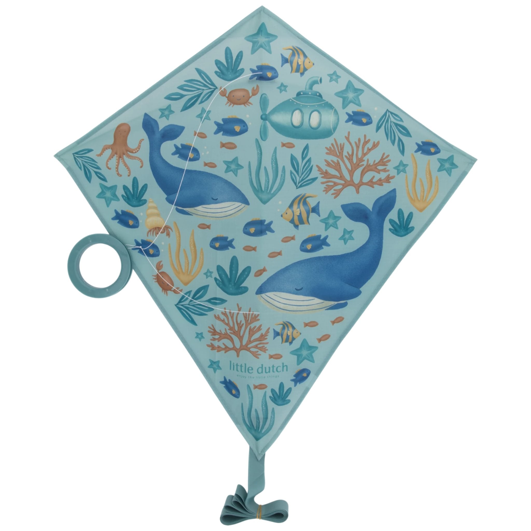 Blauer Little Dutch Kinderdrachen mit Ozeanwelt-Motiven
