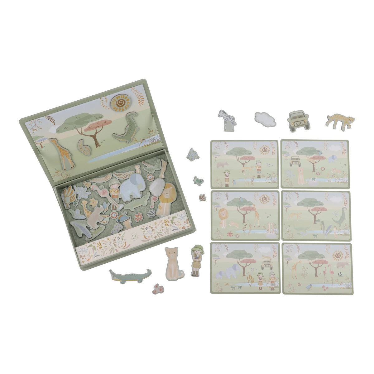 Magnetische Box mit Spielfiguren, Safari Tieren, Bildern zum Gestalten von Little Dutch.