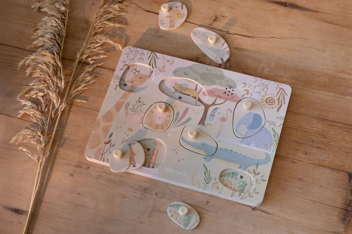 Sound Puzzle aus der Serie Safari Friends von Little Dutch für Kleinkinder ab 12 Monaten.