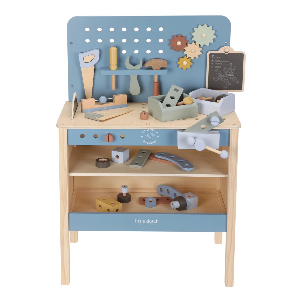 Little Dutch Holzwerkbank in Blau für kreatives Rollenspiel im Kinderzimmer