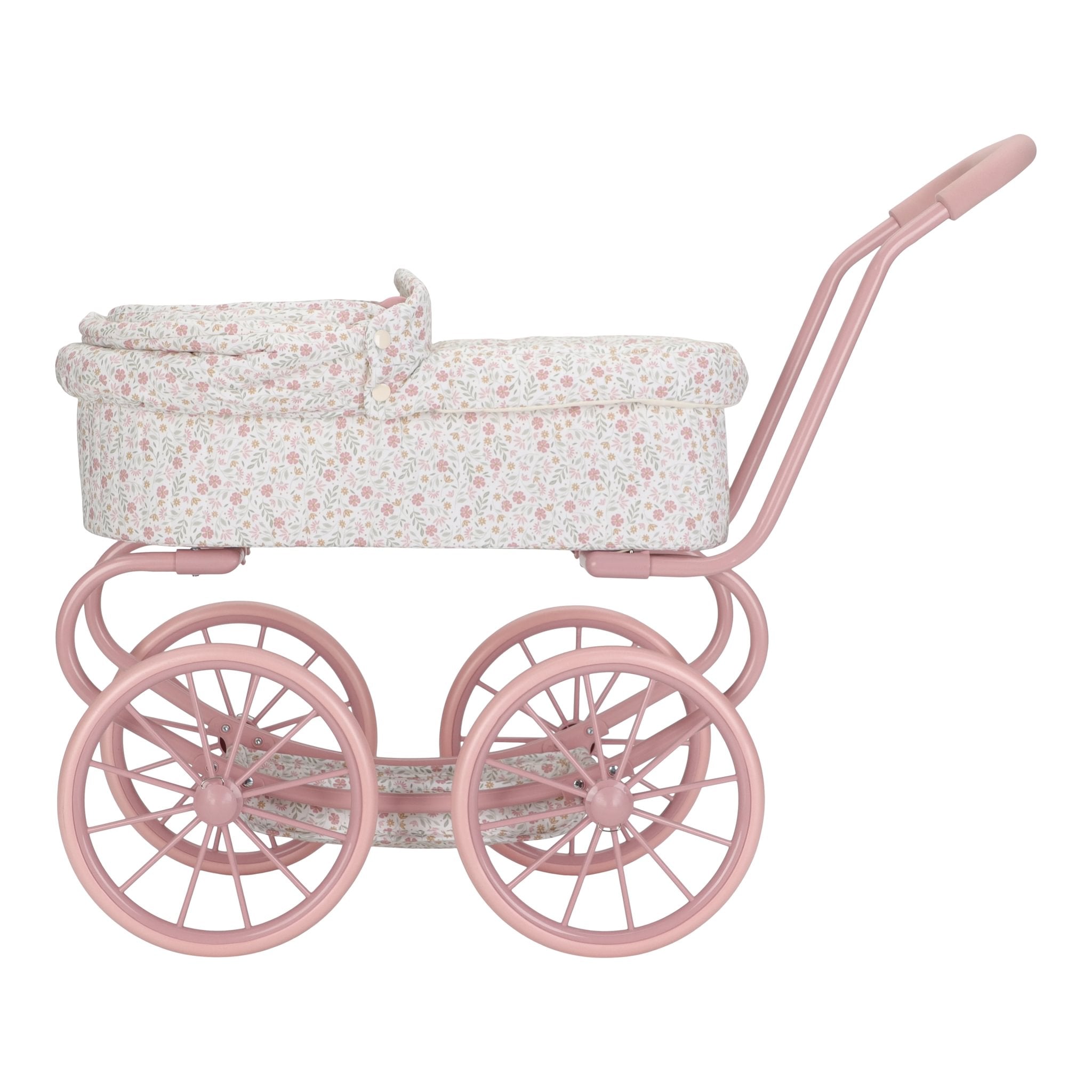 Little Dutch Puppenwagen Metall rosa für Kinder, detailreicher Vintage Kinderwagen für Puppen.