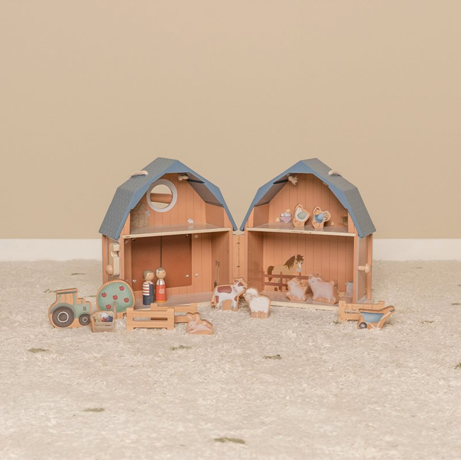 Maison de poupée portable en bois Little Dutch Little Farm avec accessoires