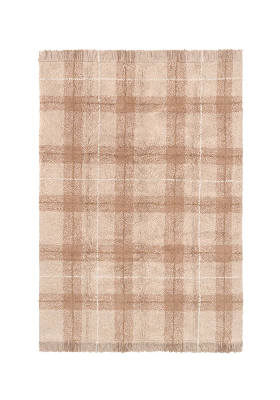 Lorena Canals Teppich aus waschbarer Baumwolle in rosa Tartanmuster
