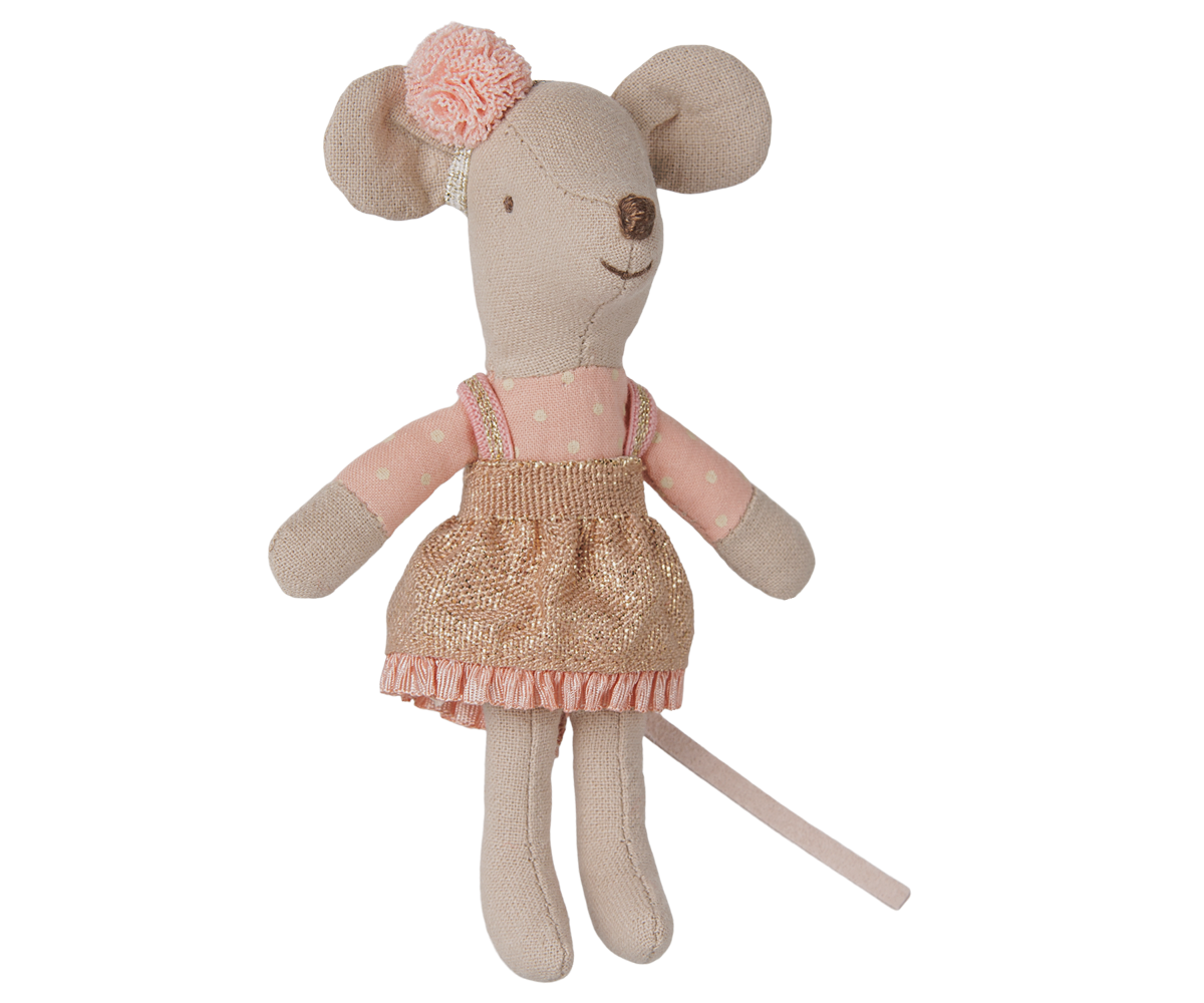 Maileg Fahrerin Maus Little Sister mit Glitzerkleid