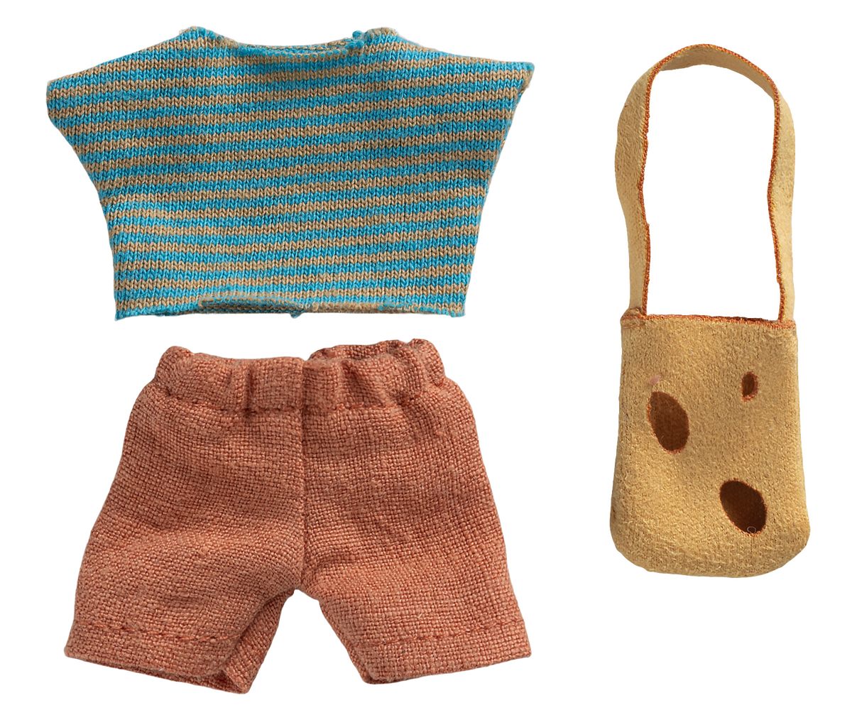 Kleidungsset für die Maileg Little Brother Mouse mit Oberteil, Hose und Käsetasche