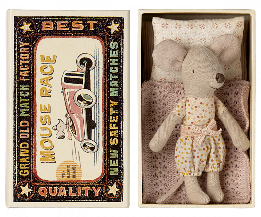 Maileg little sister mouse in matchbox