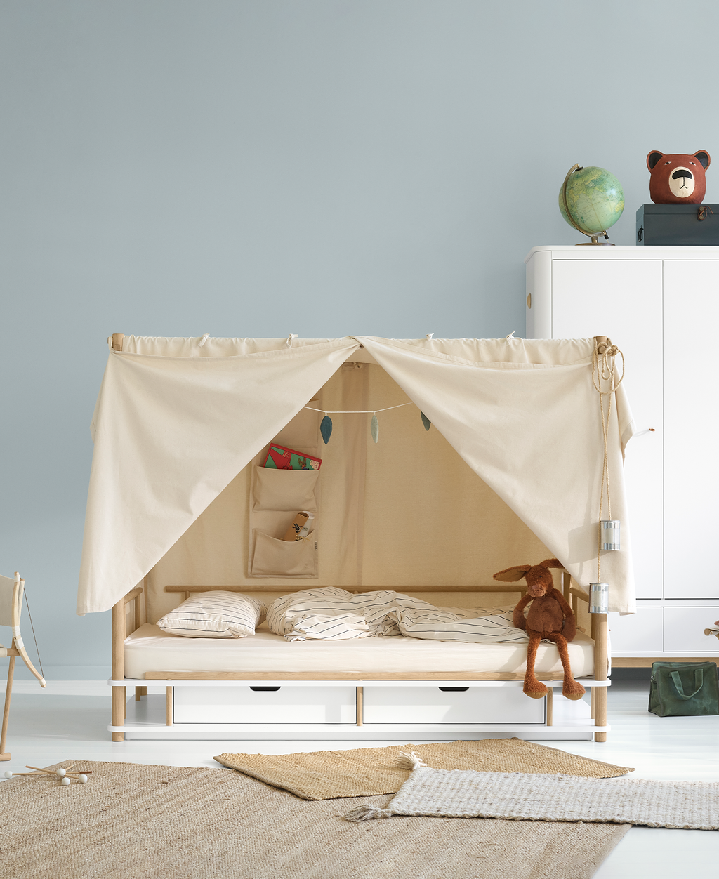 Oliver Furniture Camp Collection Himmelbett 90x180cm, weiss/Eiche