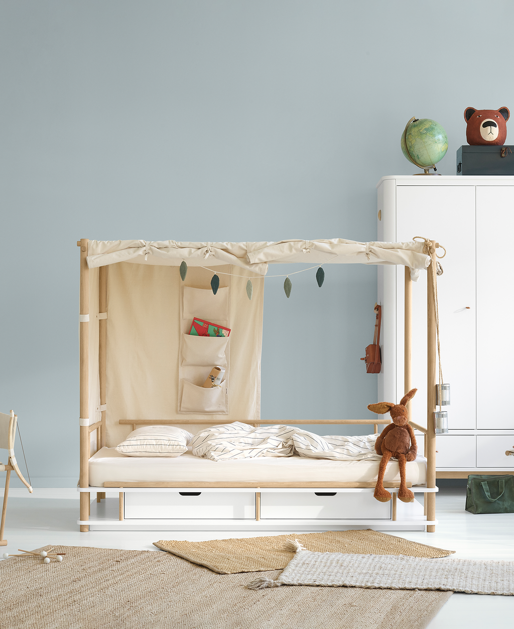 Oliver Furniture Camp Collection Himmelbett 90x180cm, weiss/Eiche