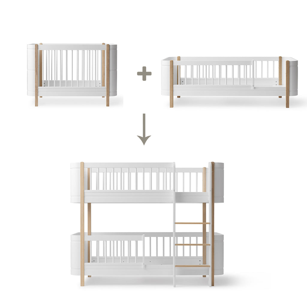 Conversion kit Oliver Furniture Wood Mini+ baby bed including junior bed and sibling set to half-height bunk bed, white-oak