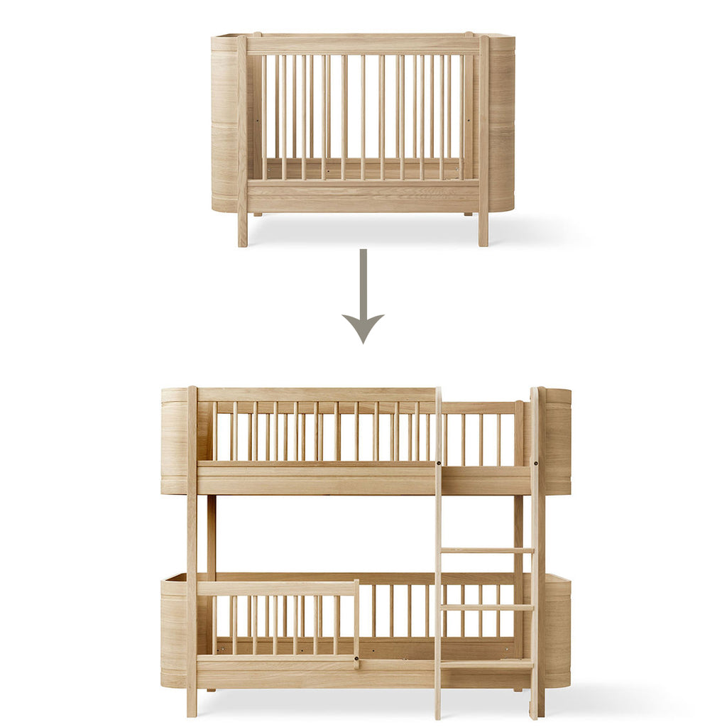 Conversion kit Oliver Furniture Wood Mini+ baby bed including junior bed to half-height bunk bed, oak