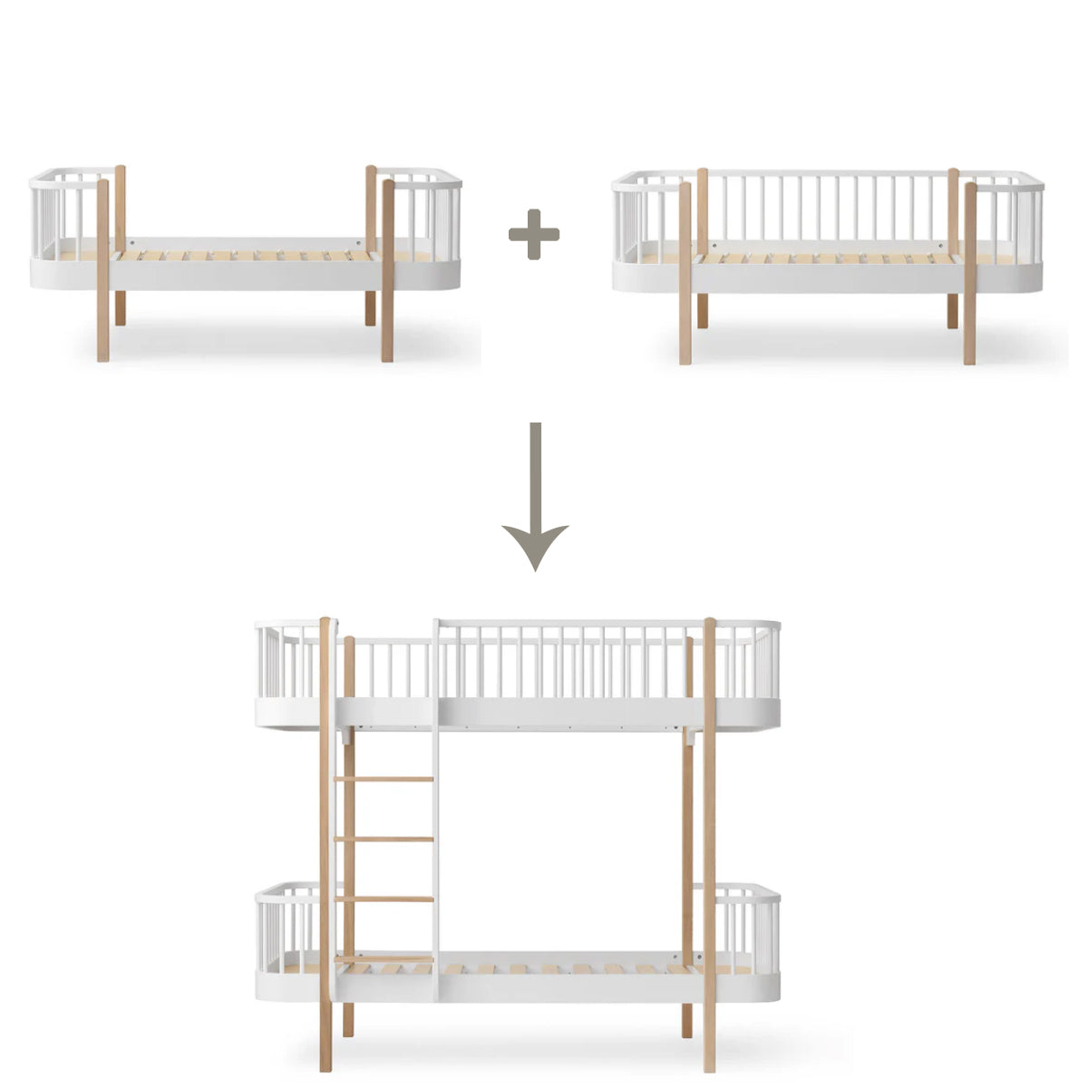 Umbauset Oliver Furniture Wood Original Juniorbett und Junior Bettsofa zu Etagenbett weiss-Eiche