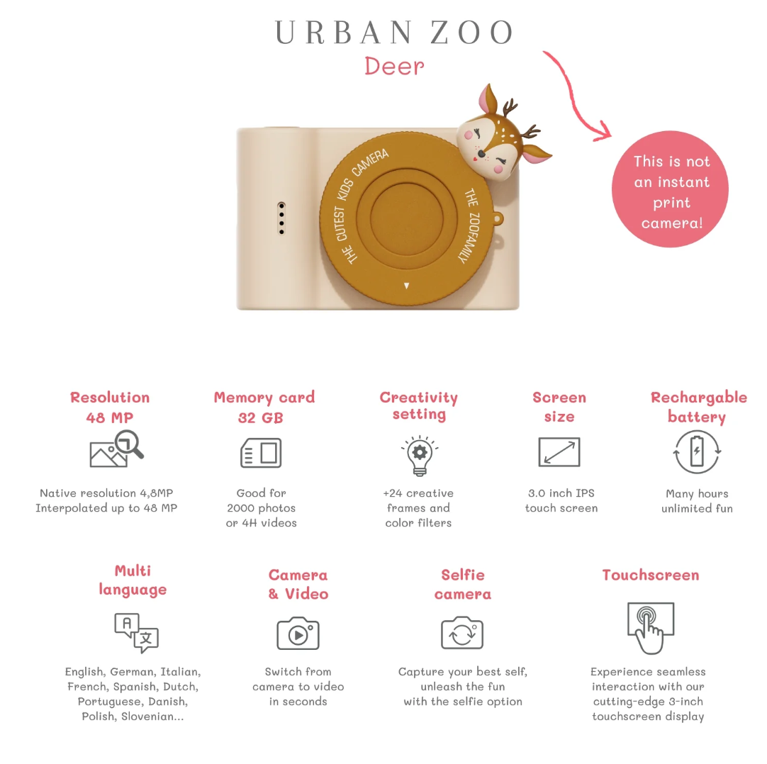 Zoofamily Urban Zoo Deer Kamera für Kinder zum Fotografieren, Filmen und kreativen Spielen im Alltag.