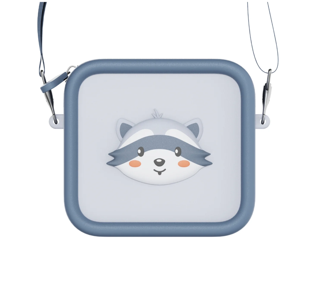 Zoofamily Kameratasche Raccoon aus Silikon mit Trageriemen für Kinderkamera und Walkie Talkie.