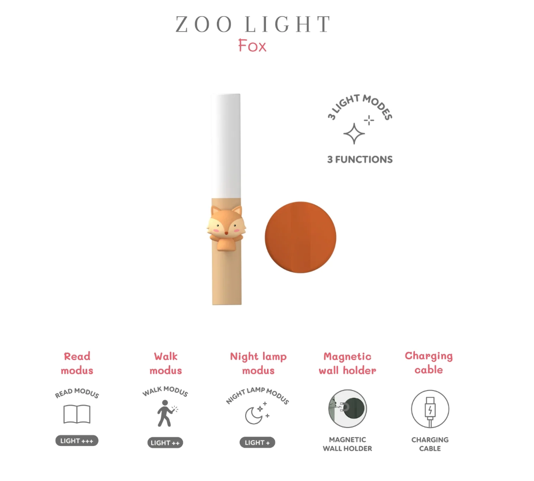 Zoofamily Zoo Light Fox Lampe als Einschlafhilfe und mobiles Nachtlicht für Kinder unterwegs und zuhause.