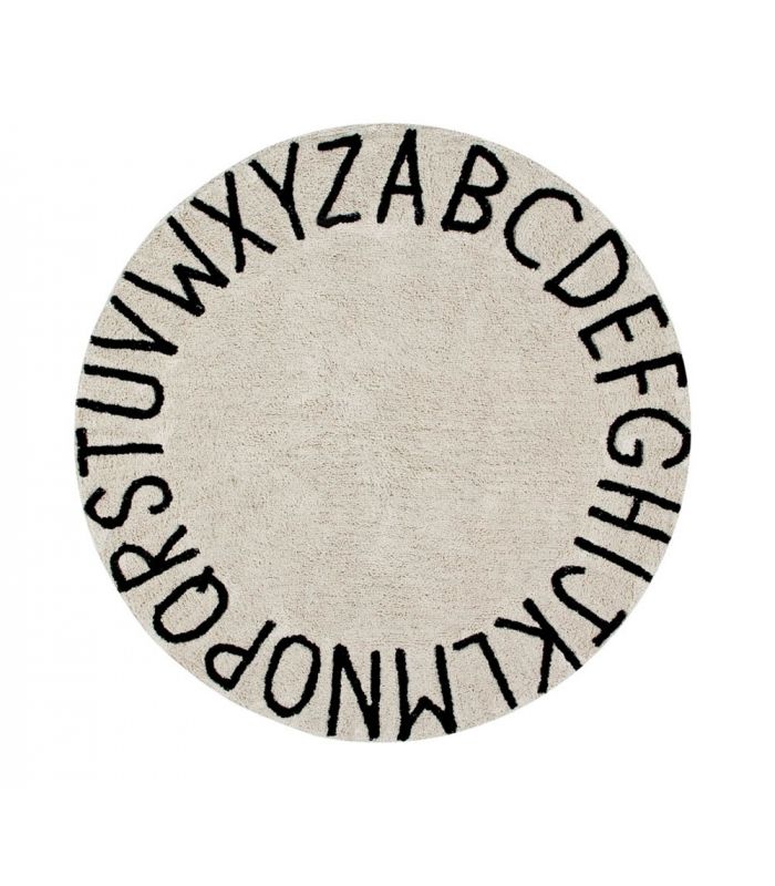 Lorena Canals waschbarer Teppich Round ABC Natural - Black, 150cm Durchmesser