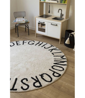 Lorena Canals washable carpet Round ABC Natural - Black, 150cm diameter