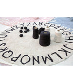 Lorena Canals waschbarer Teppich Round ABC Natural - Black, 150cm Durchmesser
