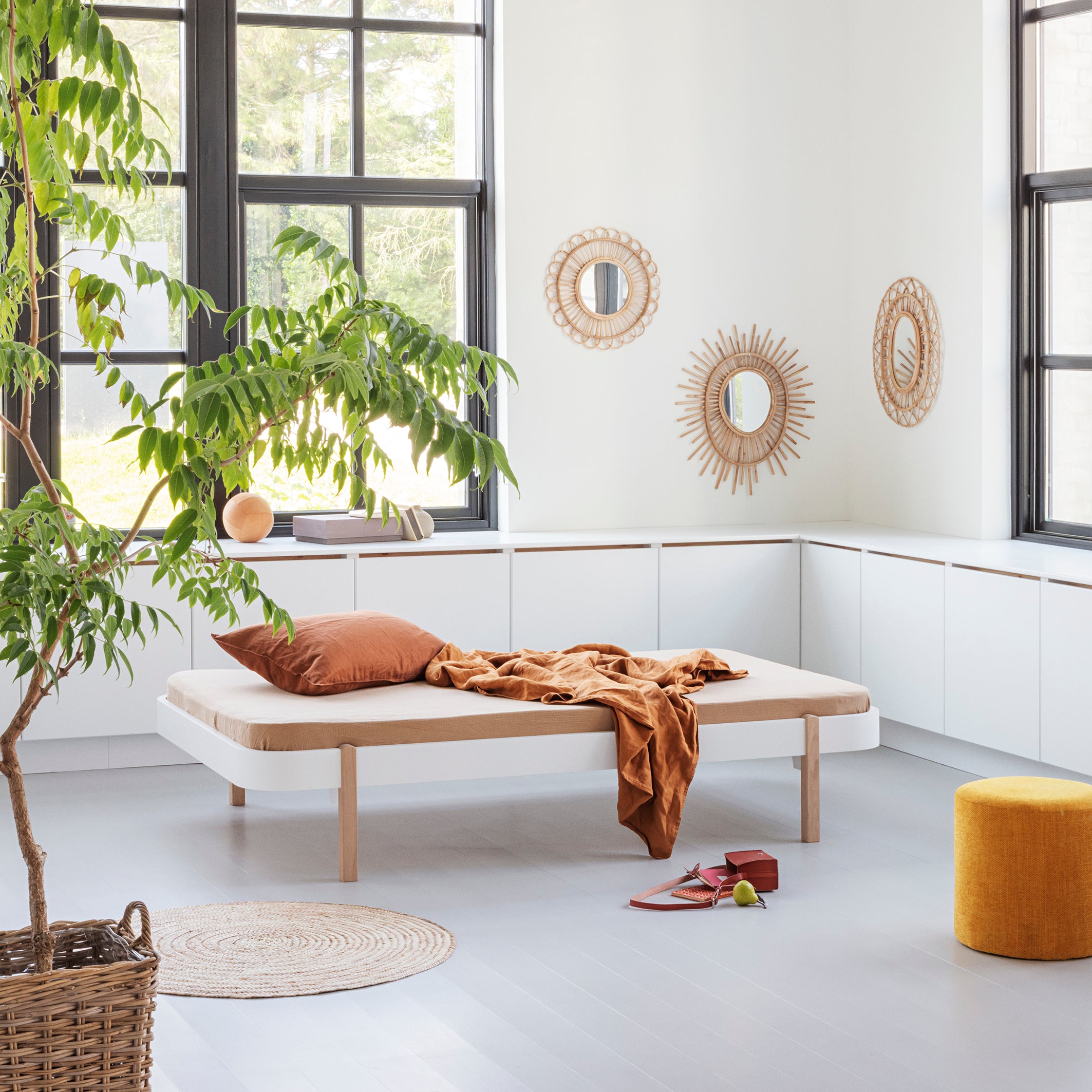 Oliver Furniture Wood Lounger, 120 x 200 cm, white/oak