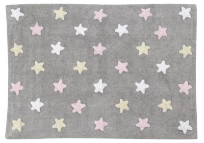Lorena Canals washable rug Tricolor Stars Gray Pink, 120 x 160cm
