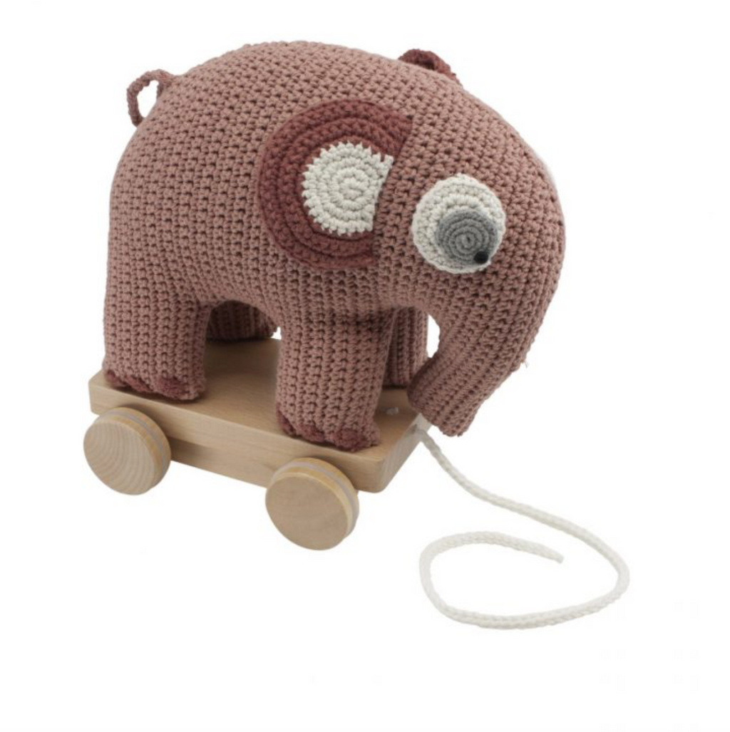 Sebra crochet pull-along animal, pink elephant