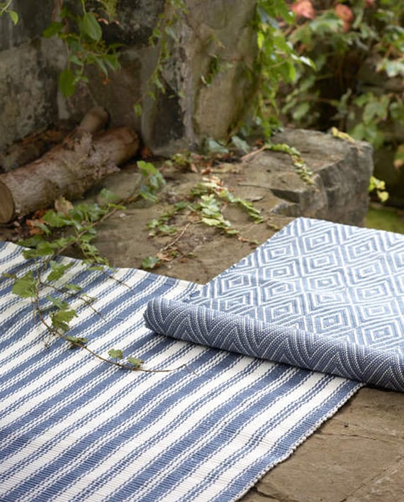 Dash &amp; Albert Tapis Intérieur/Extérieur Diamond Denim/Blanc