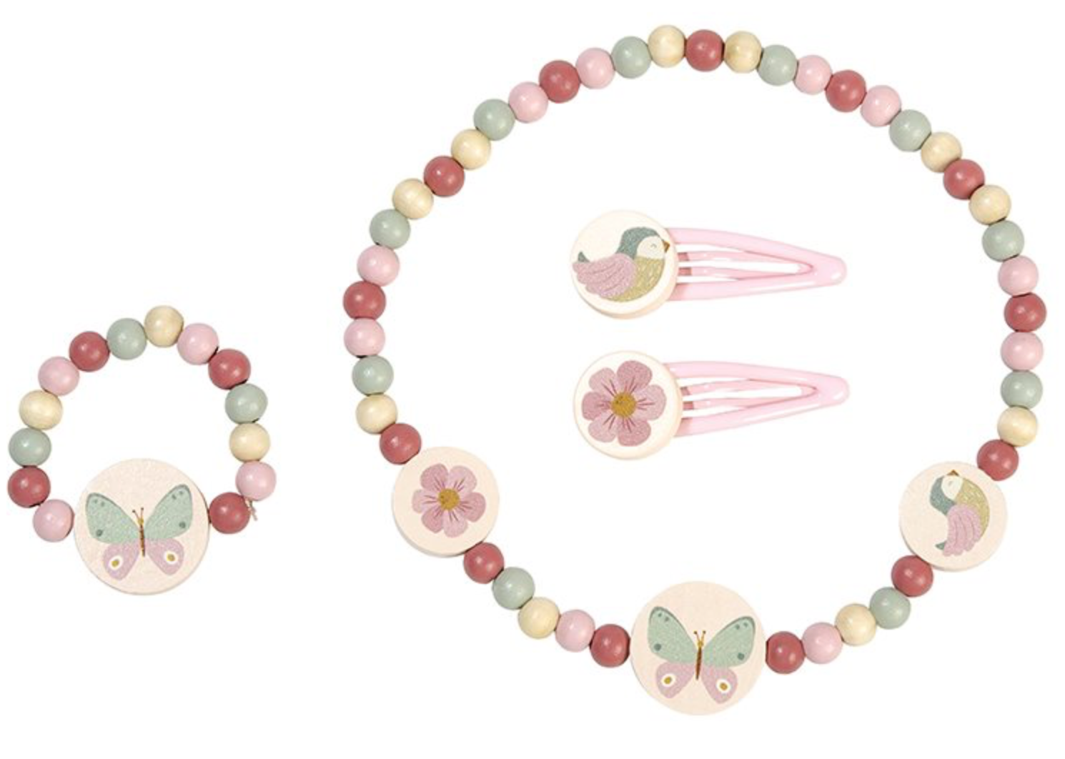 Parure de bijoux en bois Little Dutch fleurs papillons