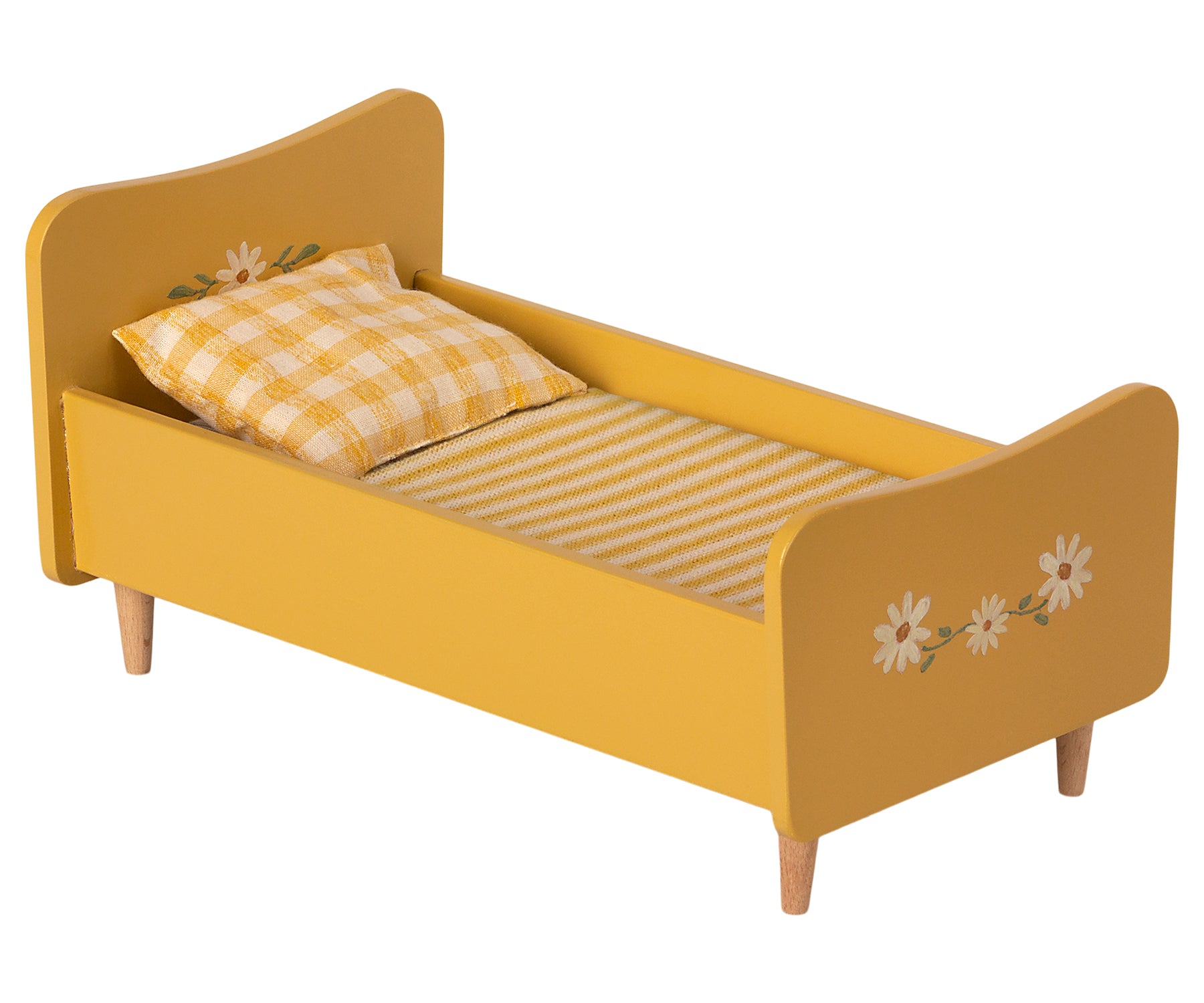 Maileg-Holz-Bett-Mini-gelb