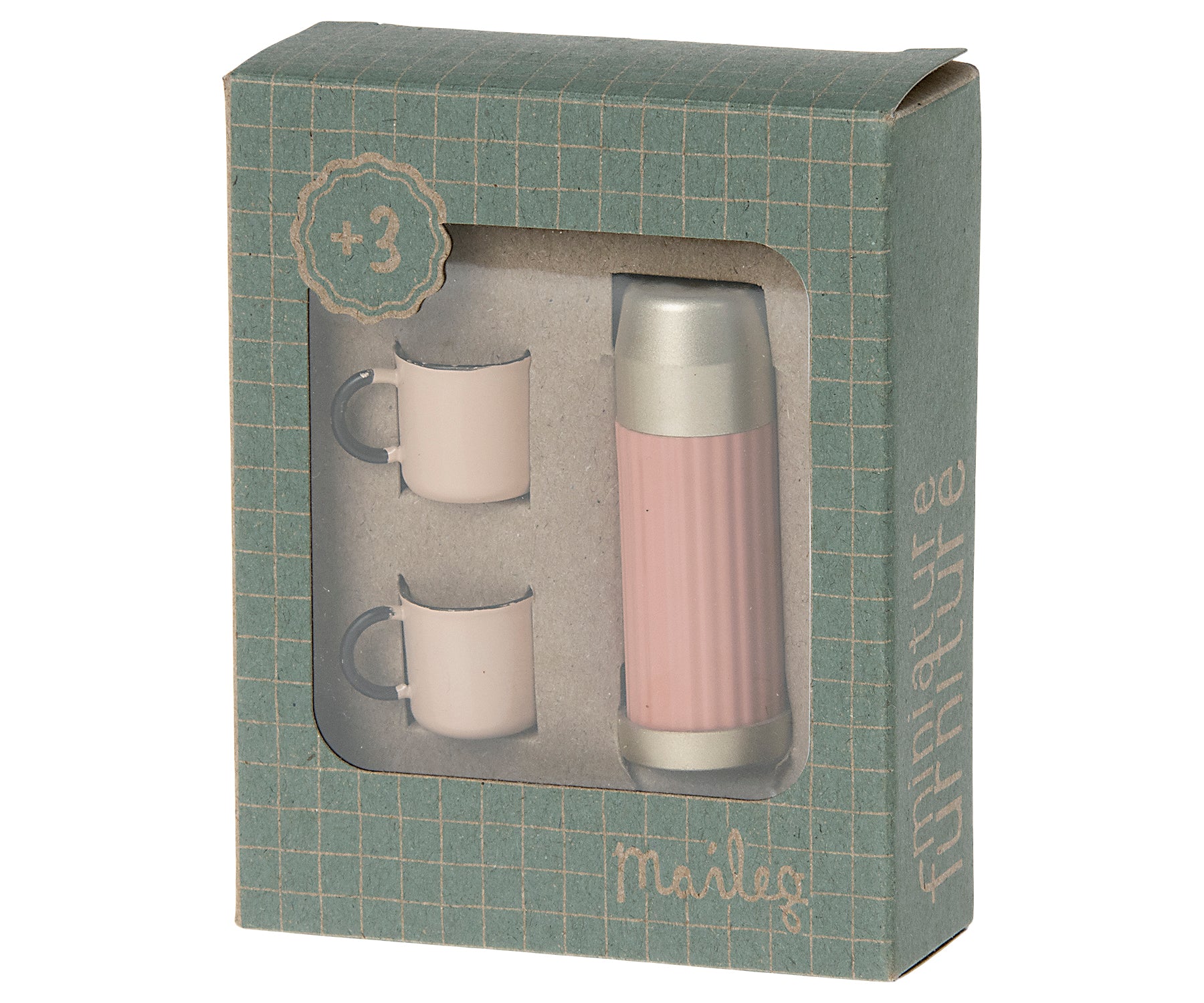 Maileg-Thermos-and-cups-soft-coral-Thermoskrug-Thermoskanne