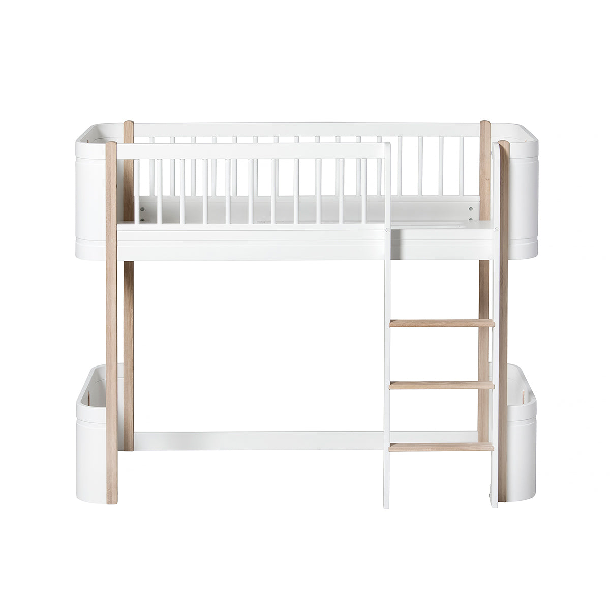Oliver Furniture Mini+ lit mezzanine mi-hauteur (162 cm de long), blanc/chêne