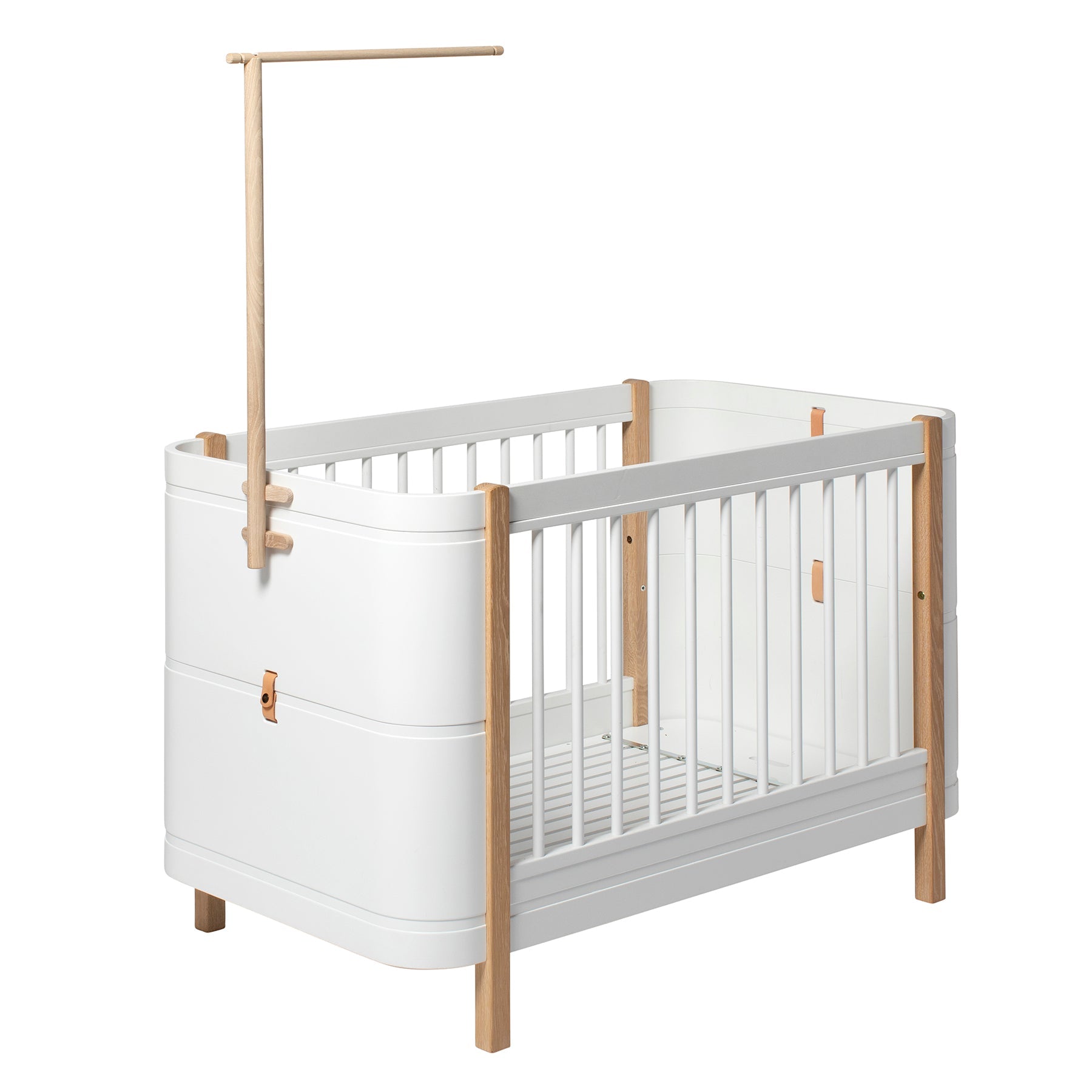 Oliver Furniture Wood Mini+ lit bébé sans kit de conversion, blanc/chêne