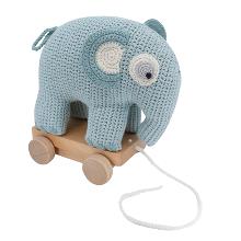 Sebra crochet pull-along animal, elephant blue